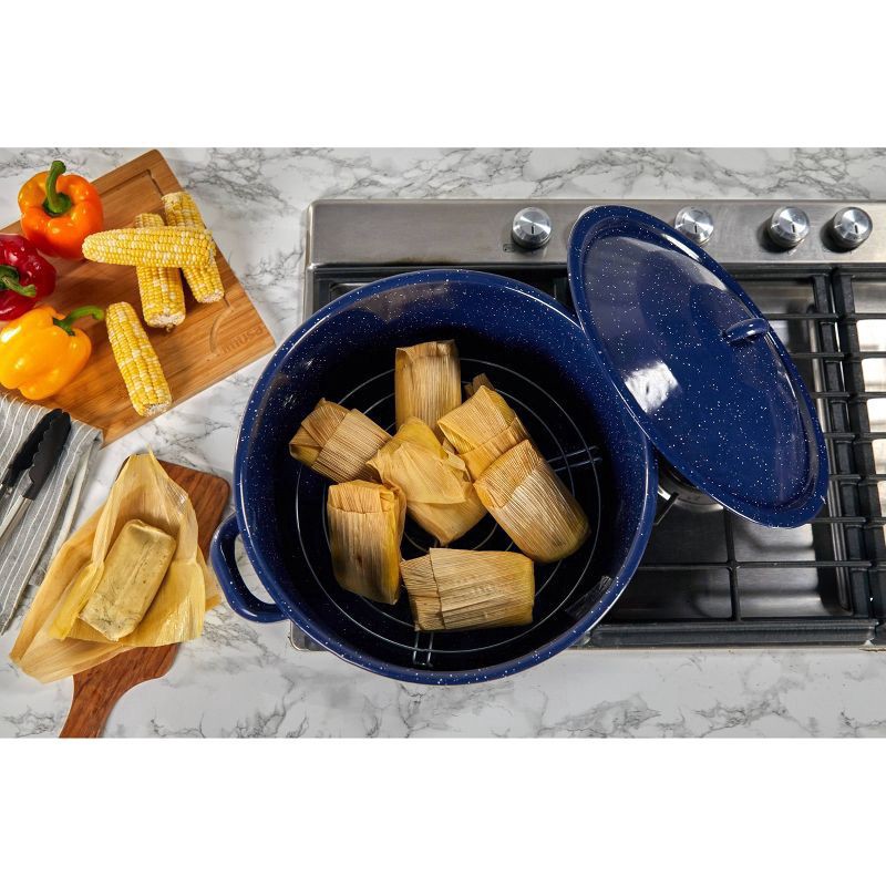 slide 4 of 5, Imusa Enamel Steamer/Stock Pot - Blue, 16 qt