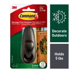 Command Large Sized Outdoor Forever Classic Metal Decorative Hook with Foam Strips Bronze