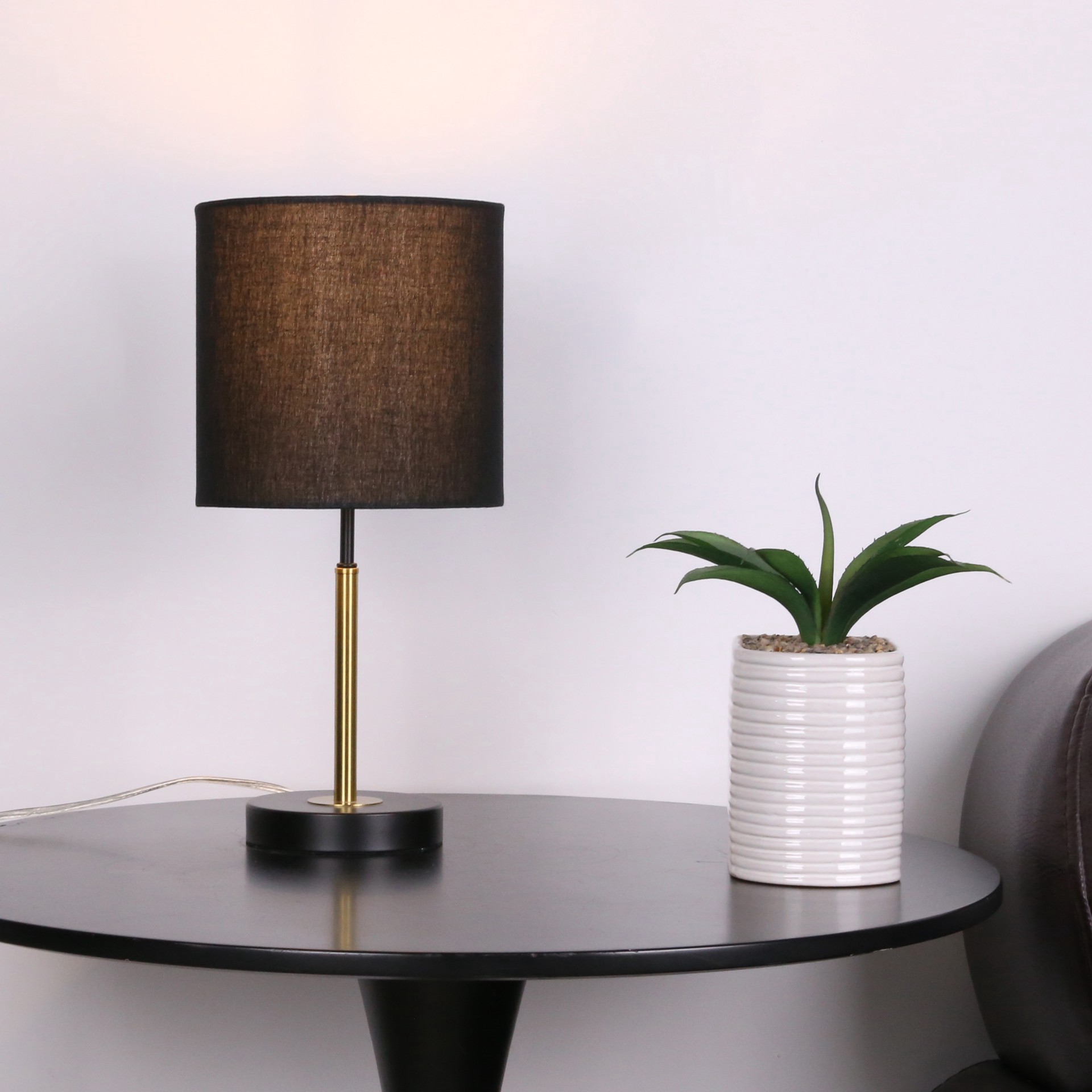 slide 3 of 4, 15.5" Gold & Black Metal Table Lamp With Black Fabric Shade By Ashland, 15.5 in