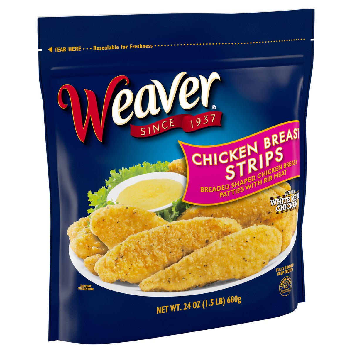 slide 8 of 9, Weaver Chicken Breast Strips, 1.5 lb. (Frozen), 680.39 g