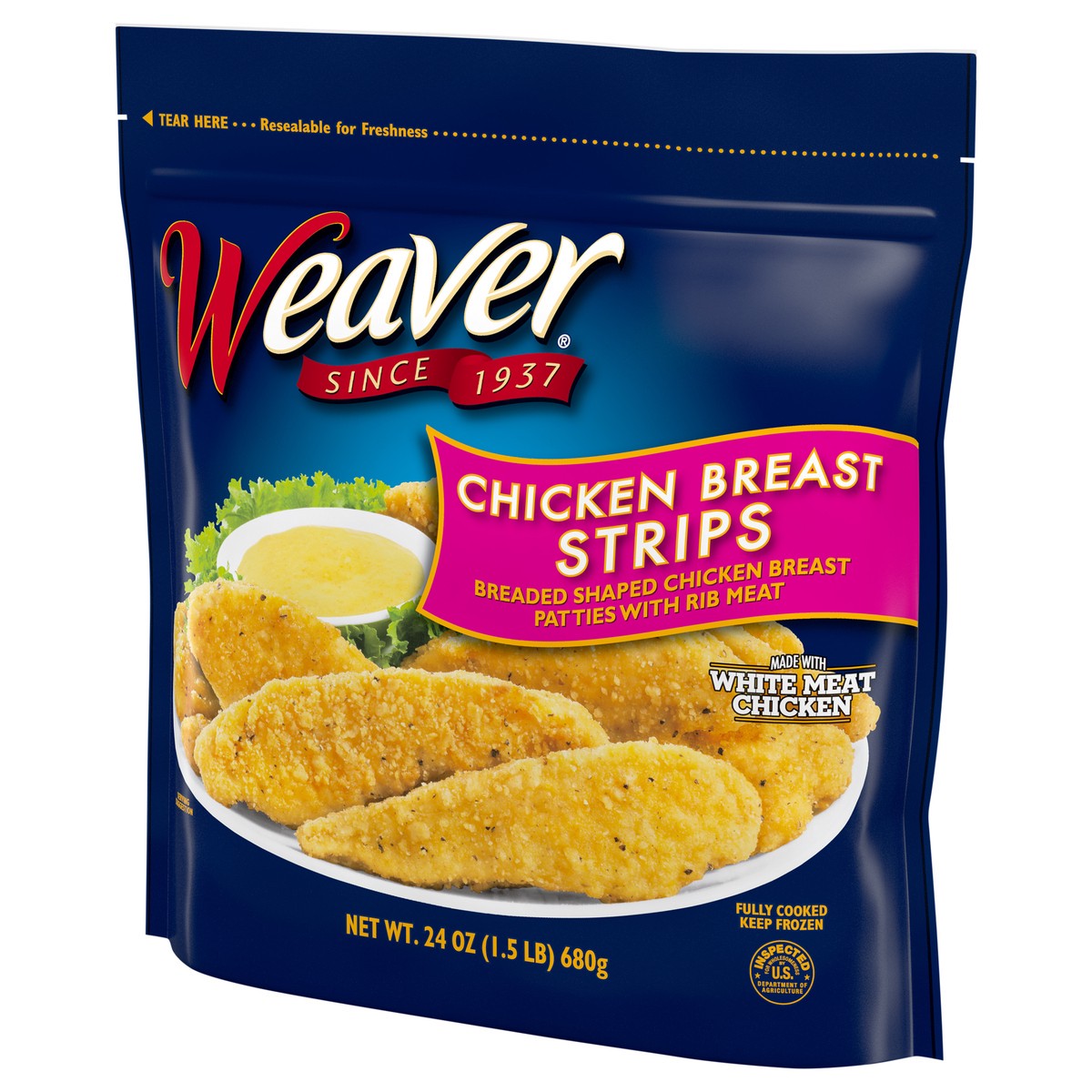 slide 2 of 9, Weaver Chicken Breast Strips, 1.5 lb. (Frozen), 680.39 g