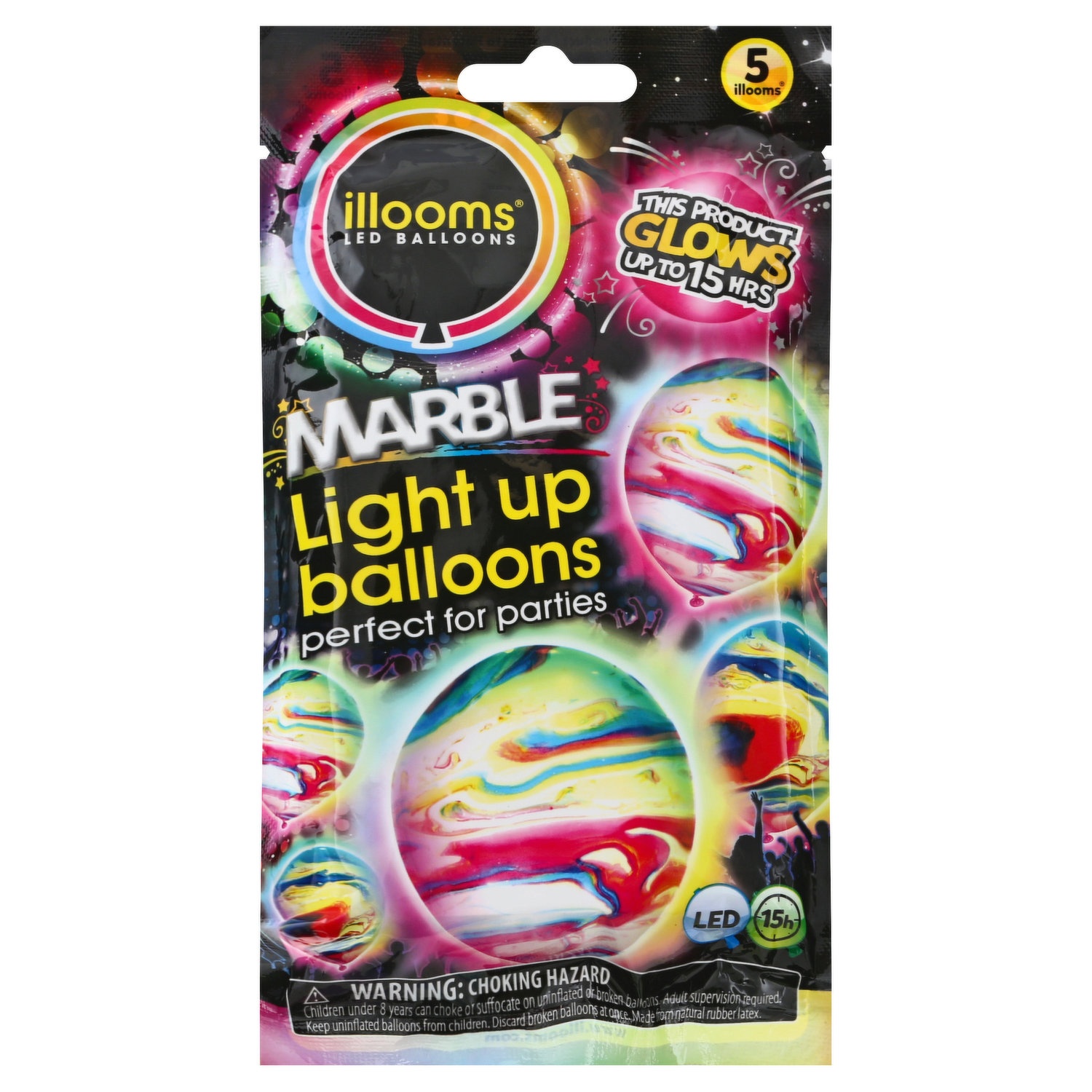 slide 1 of 6, Illooms Glow Marble Balloons 9In, 5 ct