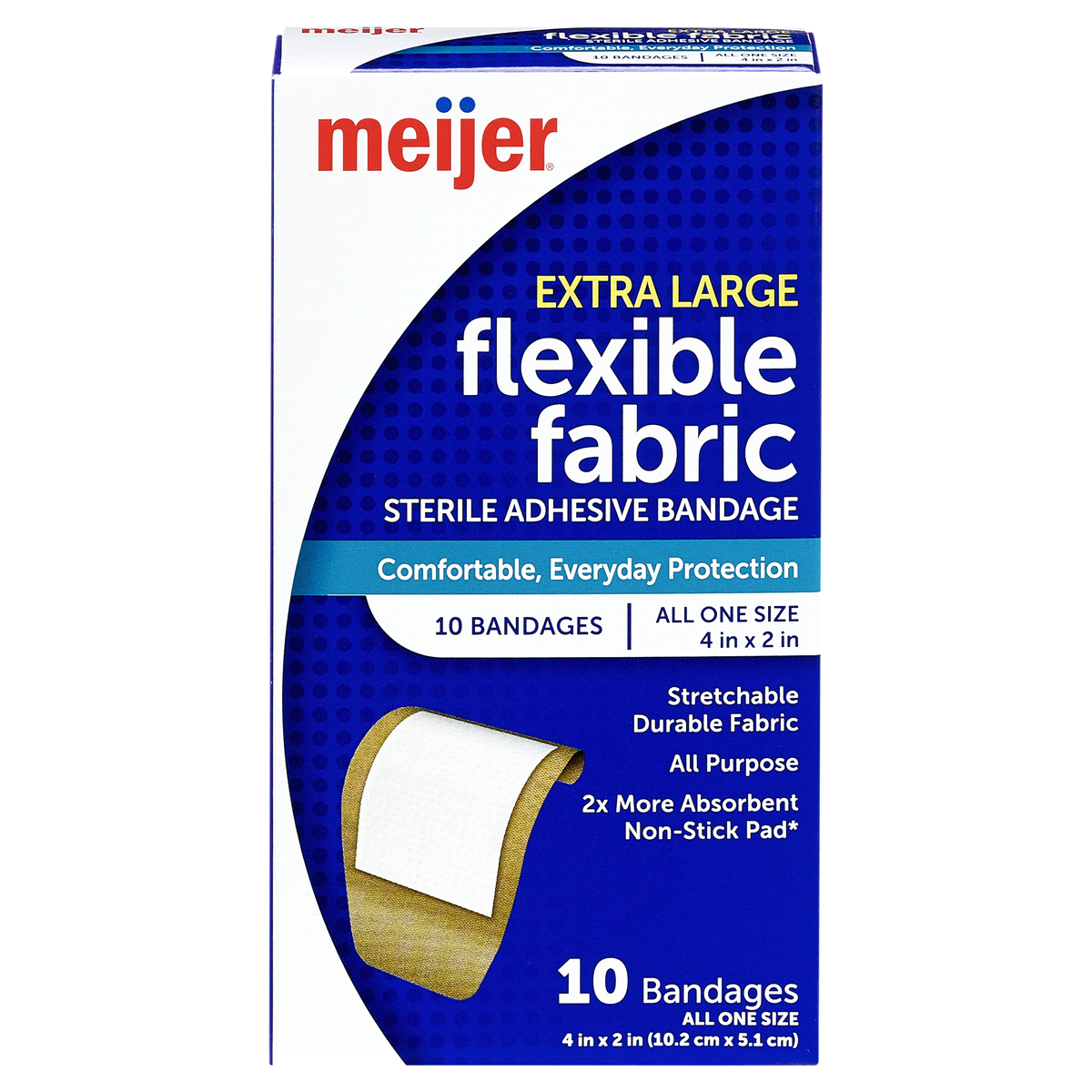 slide 1 of 9, Meijer Flexible Fabric Bandages, Extra Large, 10 ct