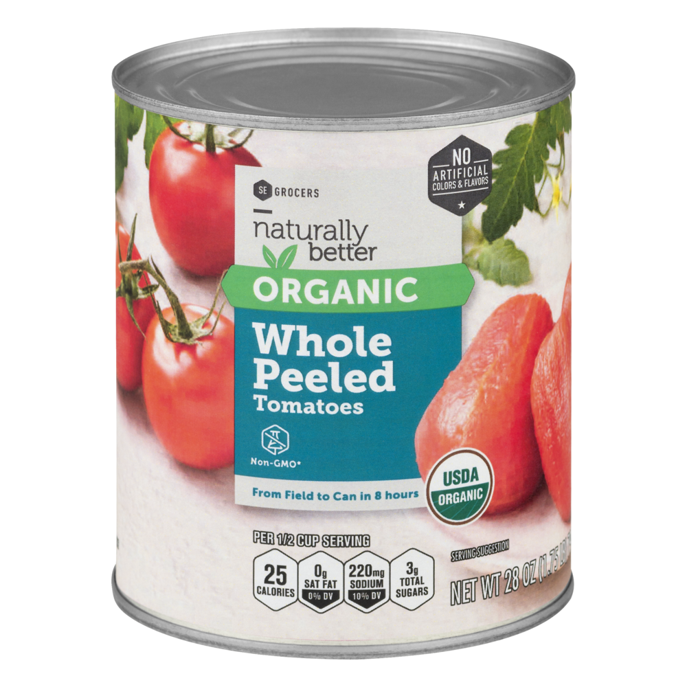 slide 1 of 1, SE Grocers Organic Whole Peeled Tomatoes, 28 oz