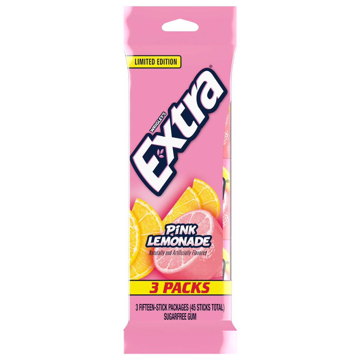 slide 1 of 12, EXTRA Pink Lemonade Sugar Free Gum Fruity Flavored Chewing Gum, 15 Stick (Pack of 3), 45 pc