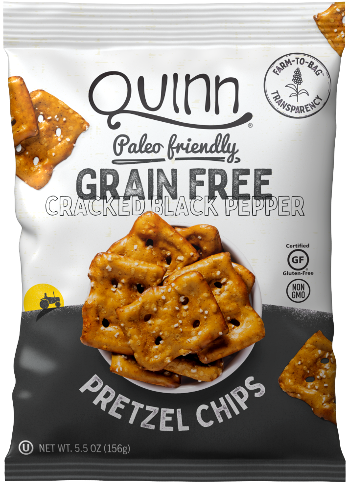 slide 1 of 1, Quinn Grain Free Cracked Pepper And Sea Salt Pretzel Chips, 5.5 oz