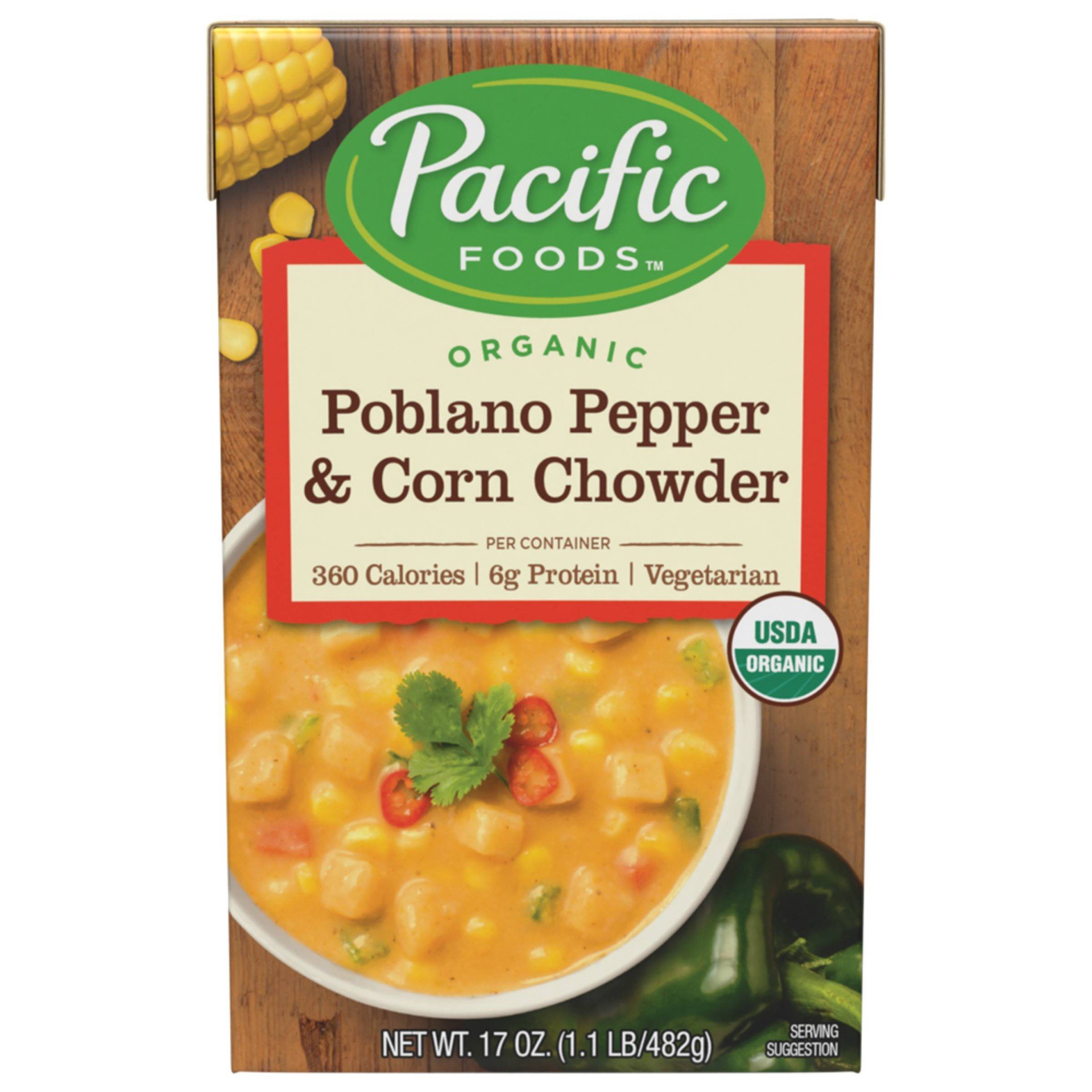slide 1 of 10, Pacific Foods Organic Poblano Pepper & Corn Chowder Soup - 17oz, 17 oz