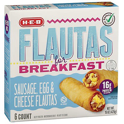 slide 1 of 1, H-E-B Frozen Breakfast Flautas - Sausage, Egg & Cheese, 6 ct