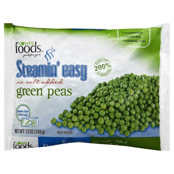 slide 1 of 1, Lowes Foods Steamin Easy Green Peas No Salt Added, 12 oz