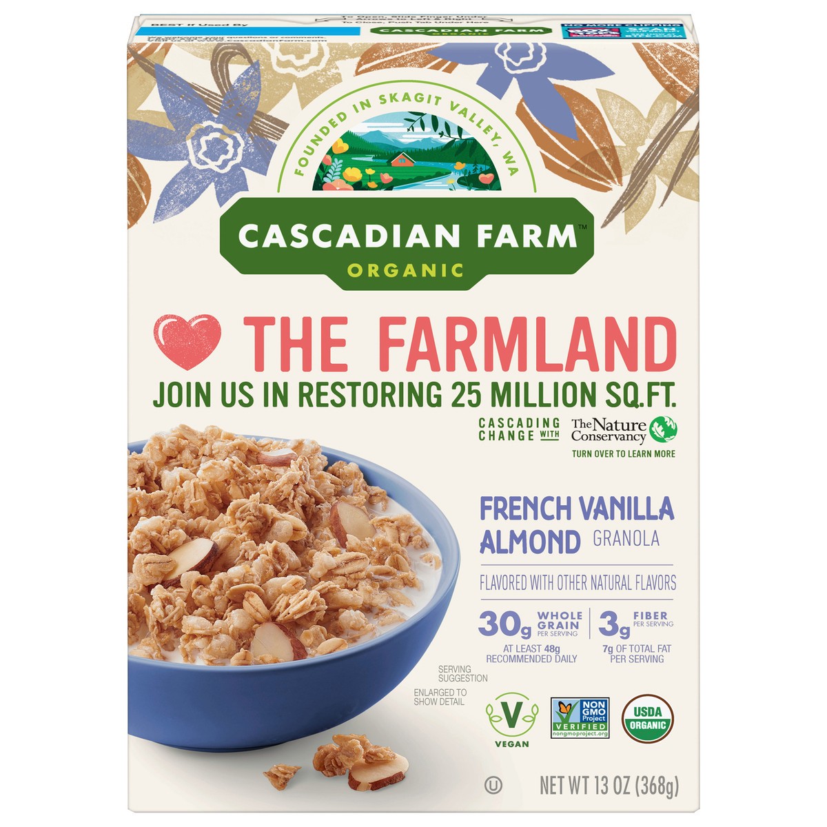 slide 1 of 9, Cascadian Farm Organic French Vanilla Almond Granola 13 oz Box, 13 oz