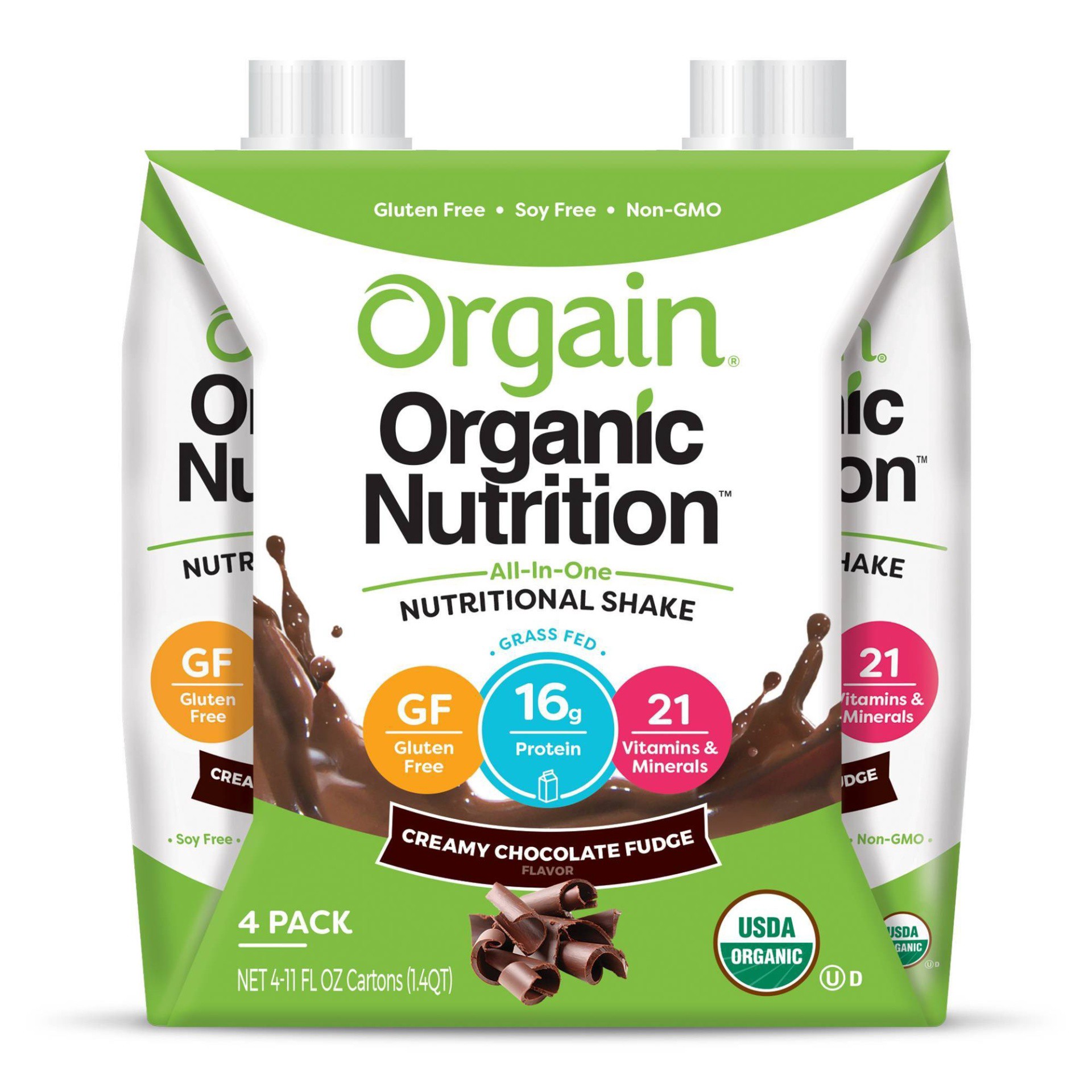 slide 1 of 9, Orgain Organic Nutritional 16g Grass Fed Protein Shake Drink, Creamy Chocolate Fudge 11oz, 4ct, 4 ct; 11 oz