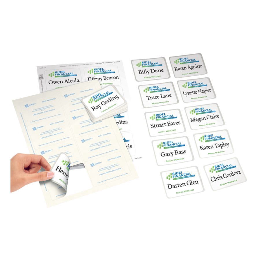 slide 4 of 6, Avery Flexible Name Badge Labels, White, 400 ct; 2 1/3 in x 3 3/8 in