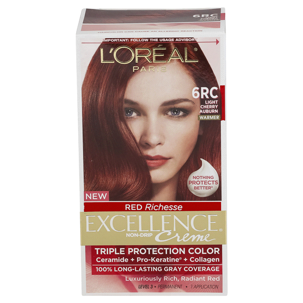 slide 1 of 1, L'Oréal Paris Excellence Non-Drip Creme Triple Protection Color, 6rc Light Cherry Auburn, 1 ct