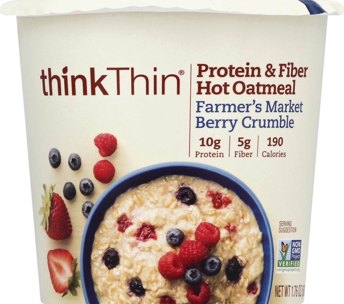 slide 3 of 3, thinkthin Hot Oatmeal Farmers Market Berry Crumble Bowl, 1.76 oz