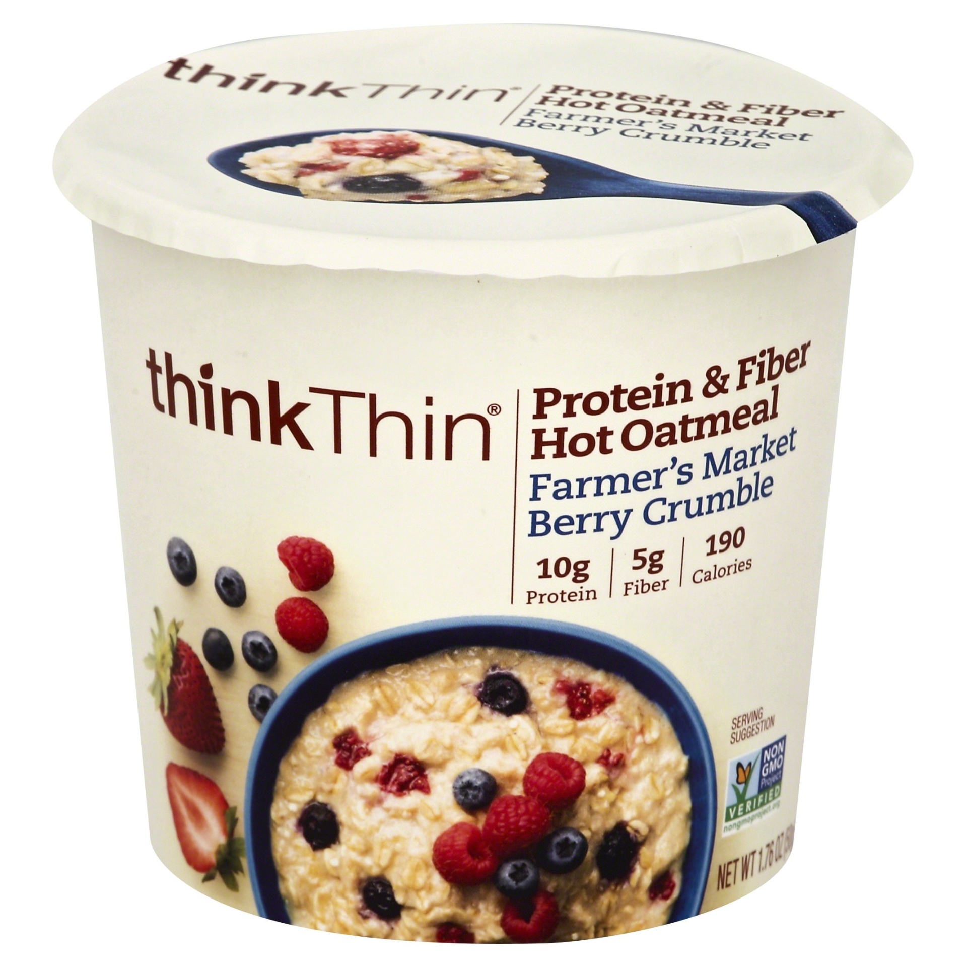 slide 1 of 3, thinkthin Hot Oatmeal Farmers Market Berry Crumble Bowl, 1.76 oz