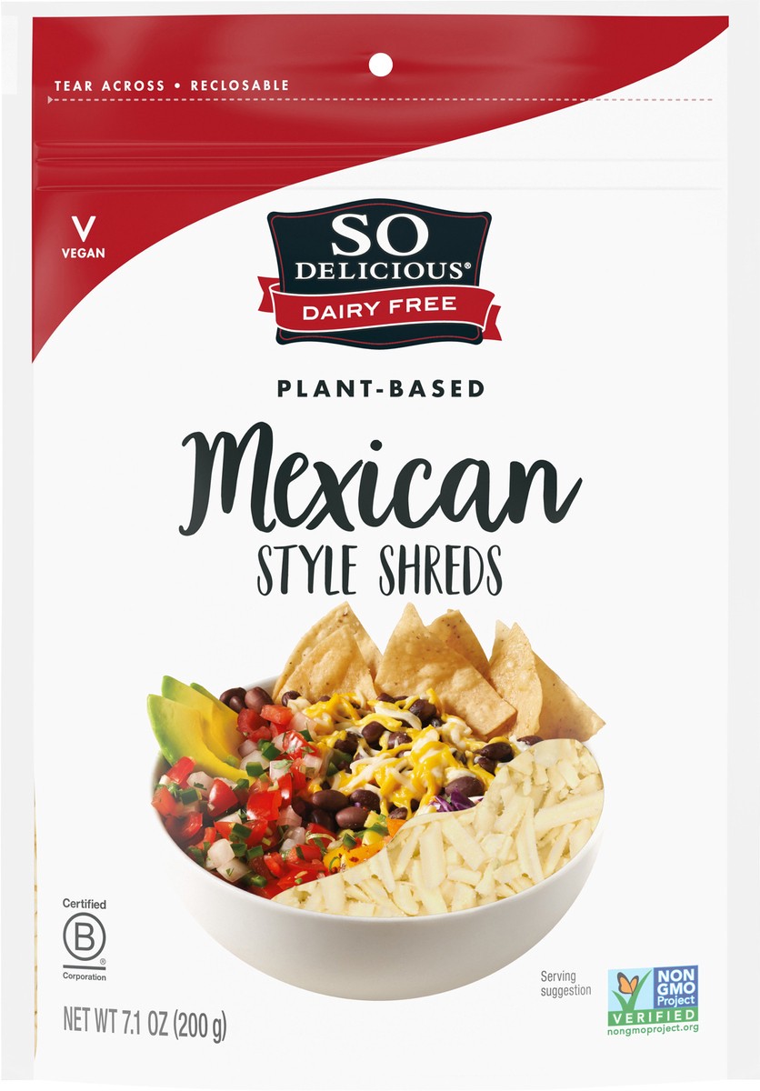 slide 13 of 13, So Delicious Dairy Free Mexican Style Shreds, 7.1 oz. Bag, Vegan, Shredded Cheese Alternative, Non-GMO Project Verified, 7.1 oz