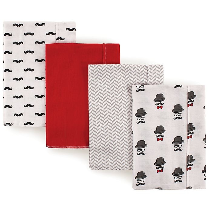 slide 1 of 1, Hudson Kids Baby Mustache Burp Cloth Set - Red, 4 ct