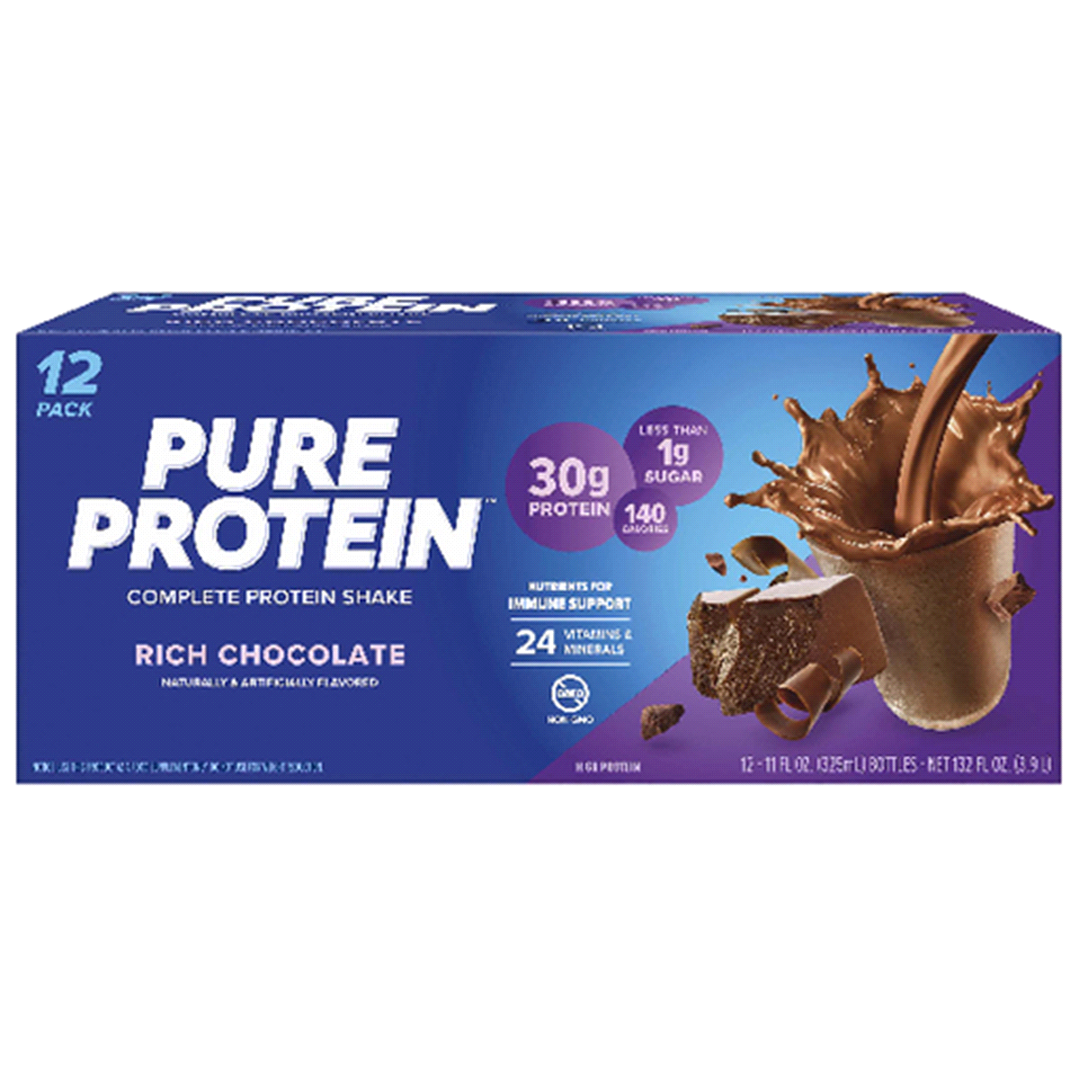 slide 1 of 5, Pure Protein Rich Chocolate Complete Protein Shake, 12 ct; 11 fl oz