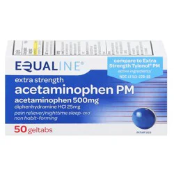 Equaline Acetaminophen, Extra Strength, 500 mg, PM, Geltabs, 50 Each