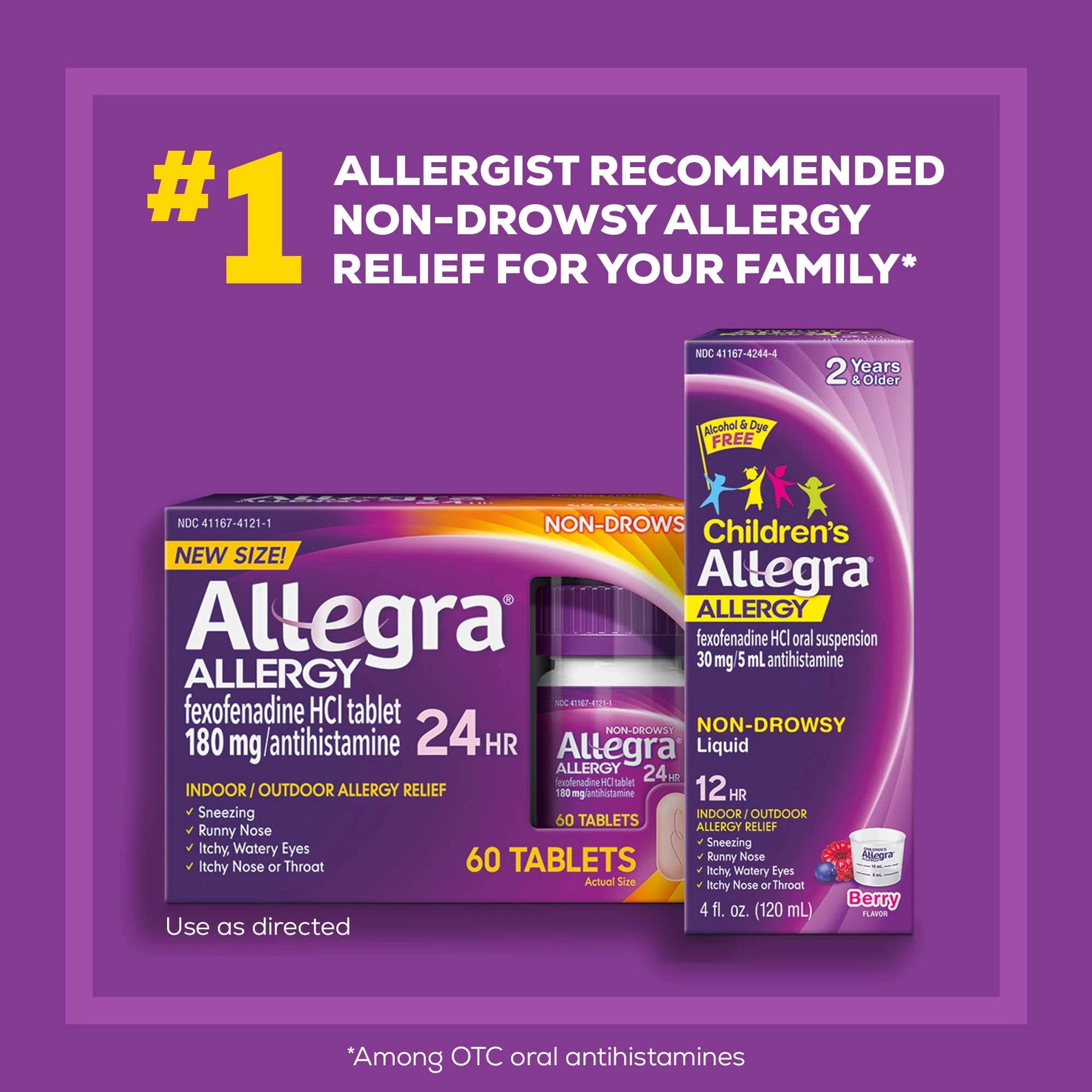 slide 4 of 5, Allegra 24 Hr Non-Drowsy Allergy Tablets, 60 ct