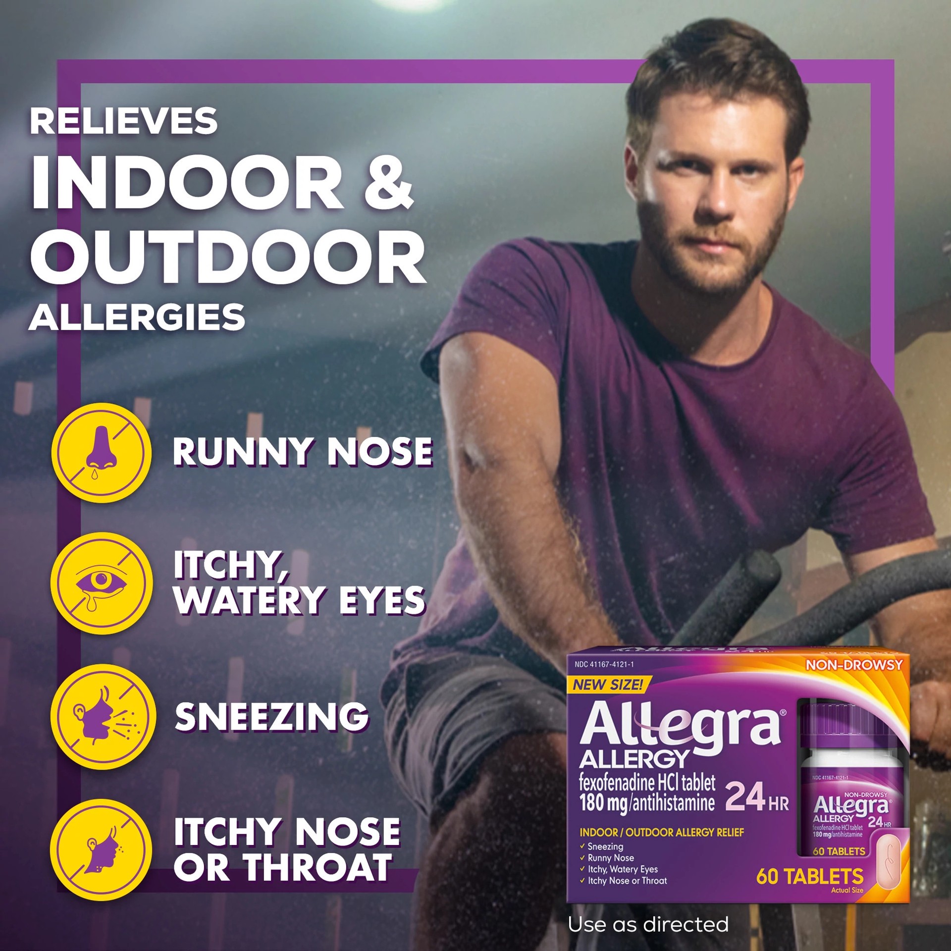 slide 2 of 5, Allegra 24 Hr Non-Drowsy Allergy Tablets, 60 ct