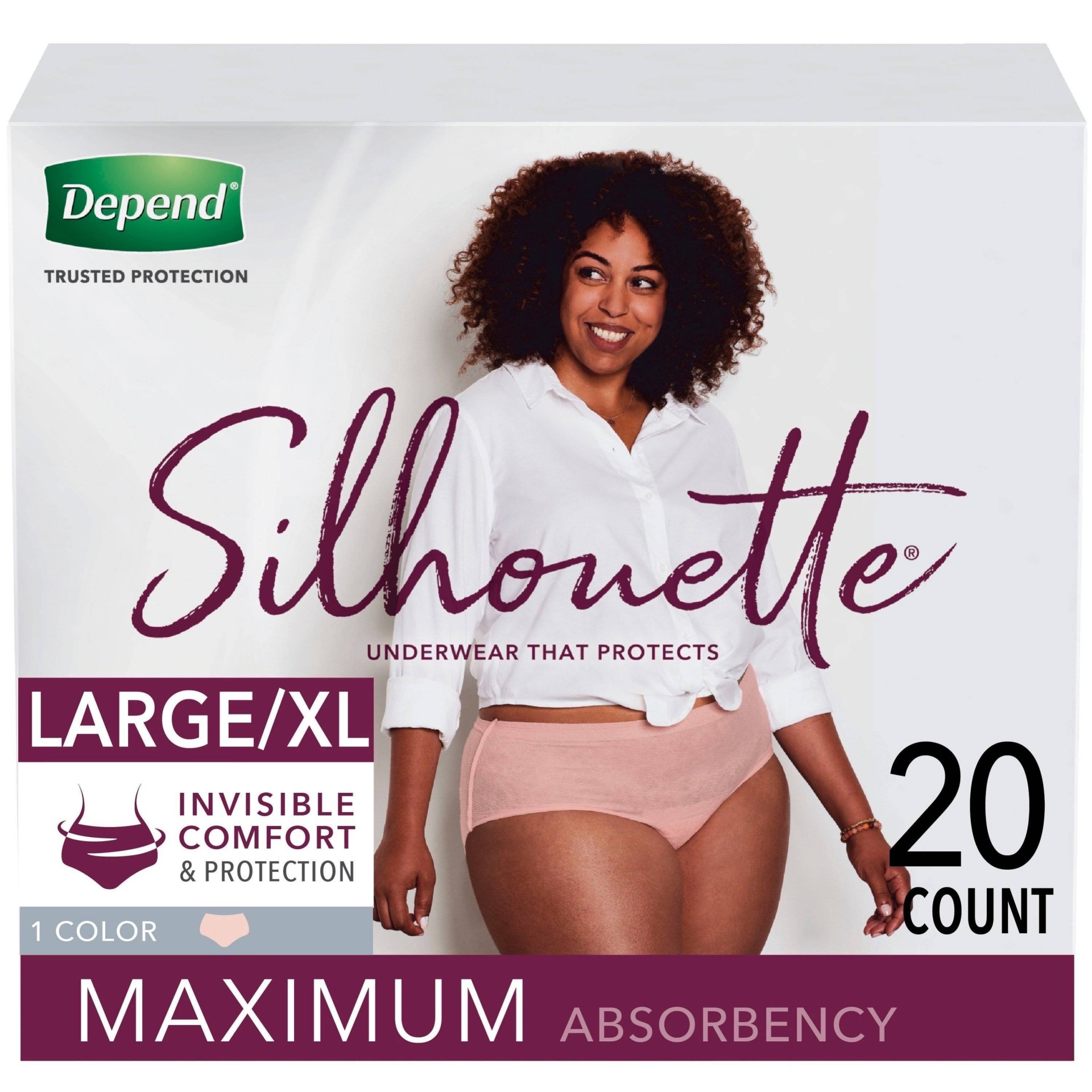 slide 1 of 5, Depend Silhouette Maximum Absorbency Large/Extra Large Modern Rise Briefs, 20 ct