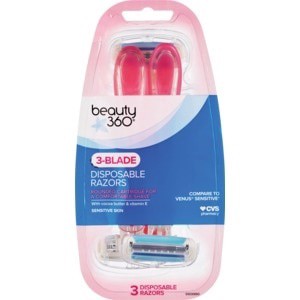 slide 1 of 1, Beauty 360 3-Blade Disposable Razors, 3 Ct, 3 ct