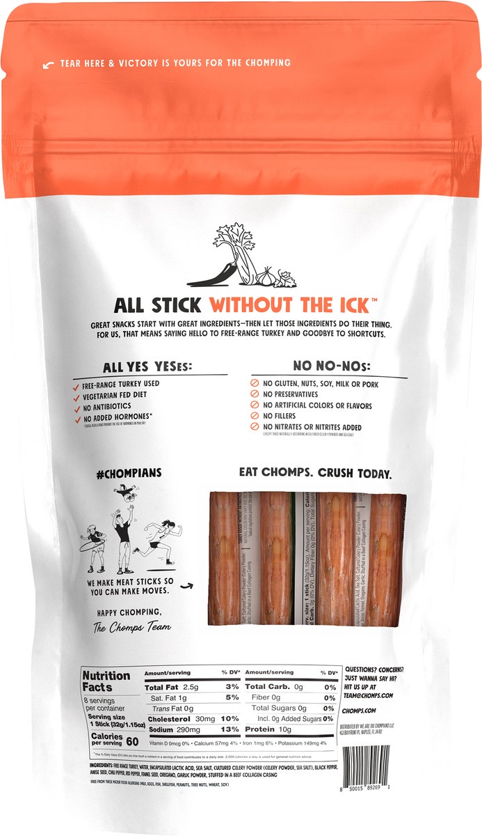 slide 5 of 6, Chomps Free Range Pepperoni Turkey 8 Pack, 1.15oz Sticks, 8 ct