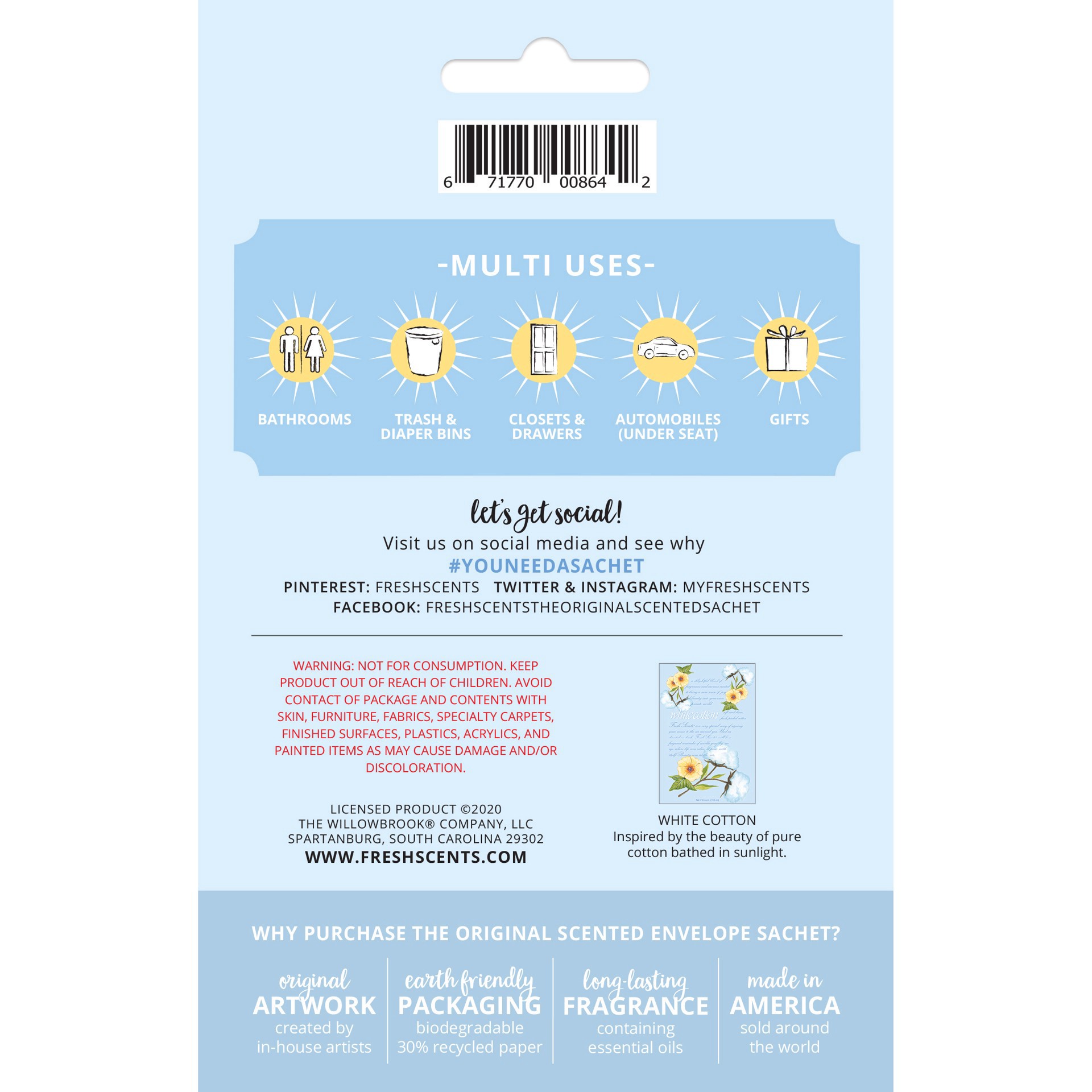 slide 2 of 4, Willowbrook Fresh Scents White Cotton Fragrance Sachets, 7 cu in