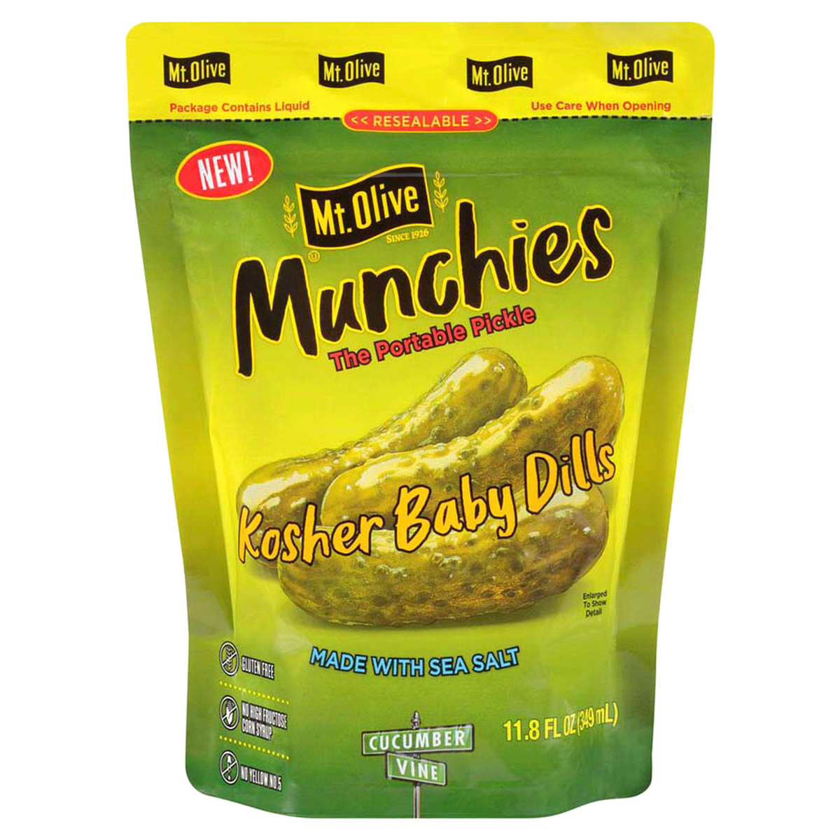 slide 1 of 13, Mt. Olive Munchies Kosher Baby Dills 11.8 fl. oz. Pouch, 11.8 fl oz