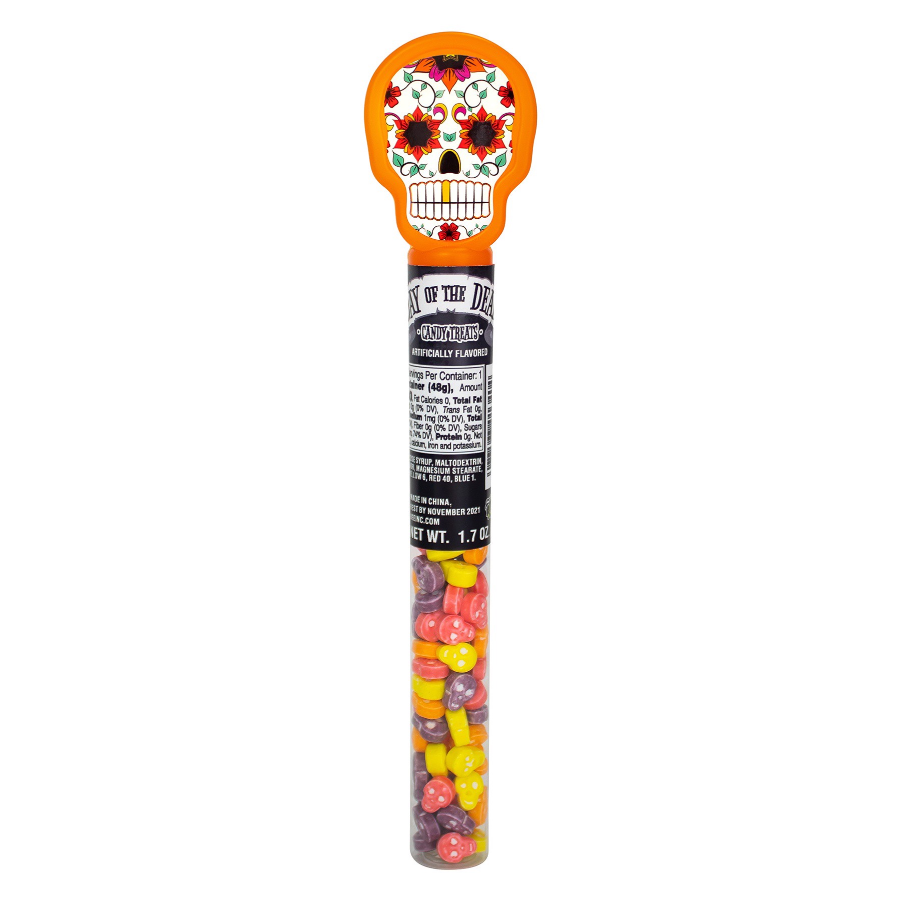 slide 1 of 2, BEE Day of the Dead Tube with Candy Skulls, 1.7 oz