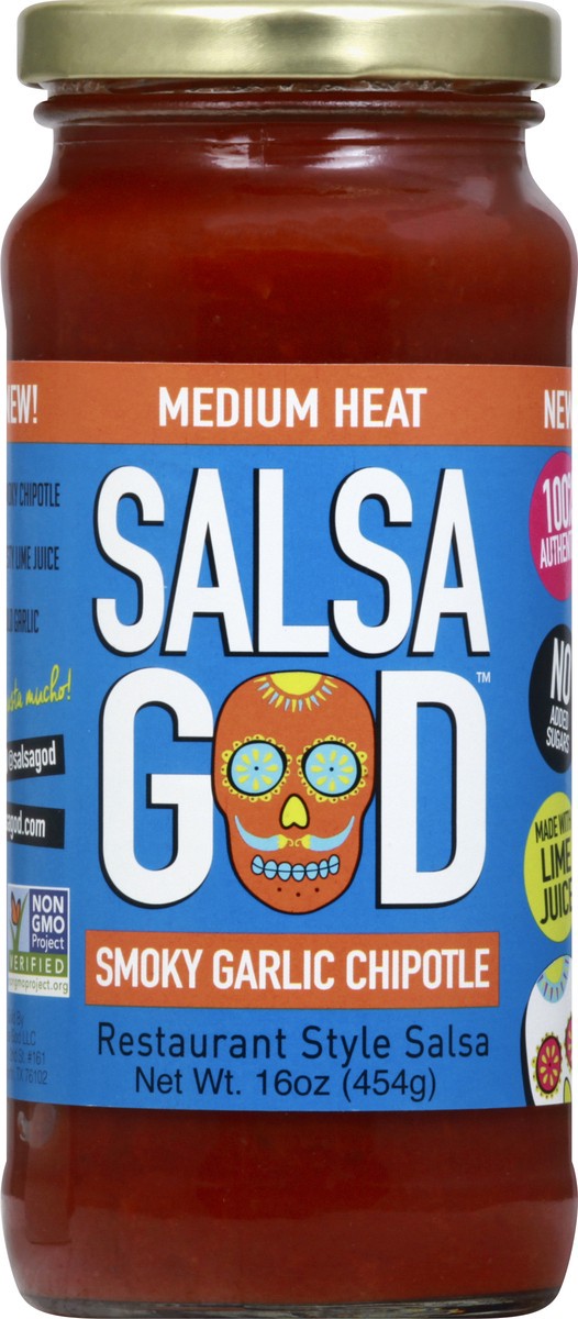 slide 4 of 9, Salsa God Medium Heat Restaurant Style Smoky Garlic Chipotle Salsa 16 oz, 16 oz