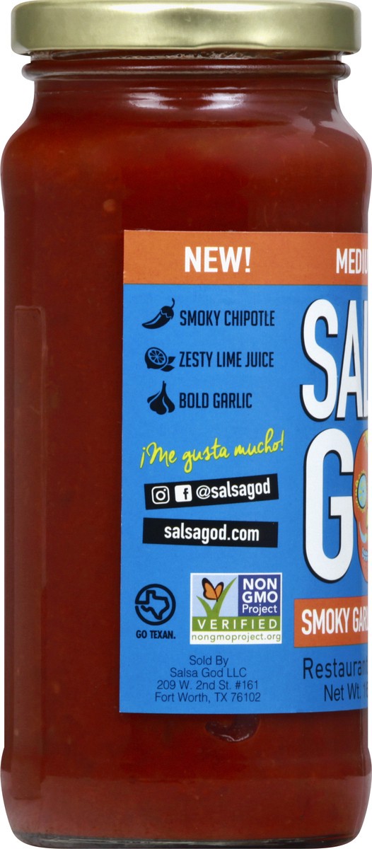 slide 2 of 9, Salsa God Medium Heat Restaurant Style Smoky Garlic Chipotle Salsa 16 oz, 16 oz