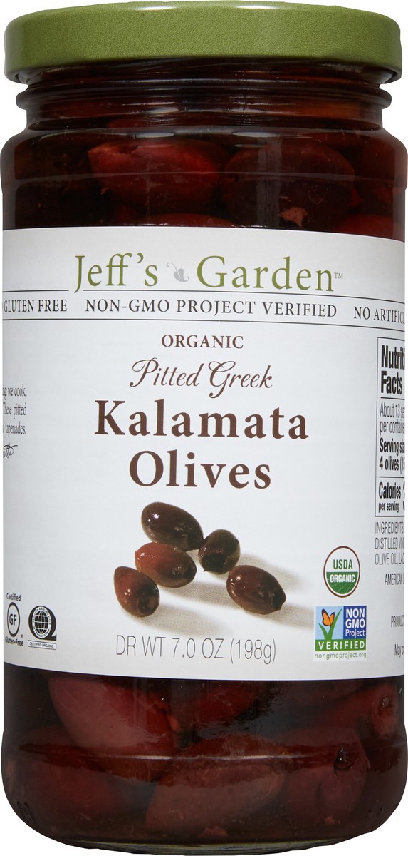 slide 4 of 7, Jeff's Garden Organic Pitted Greek Kalamata Olives, 7 oz Dr. Wt., 7 oz