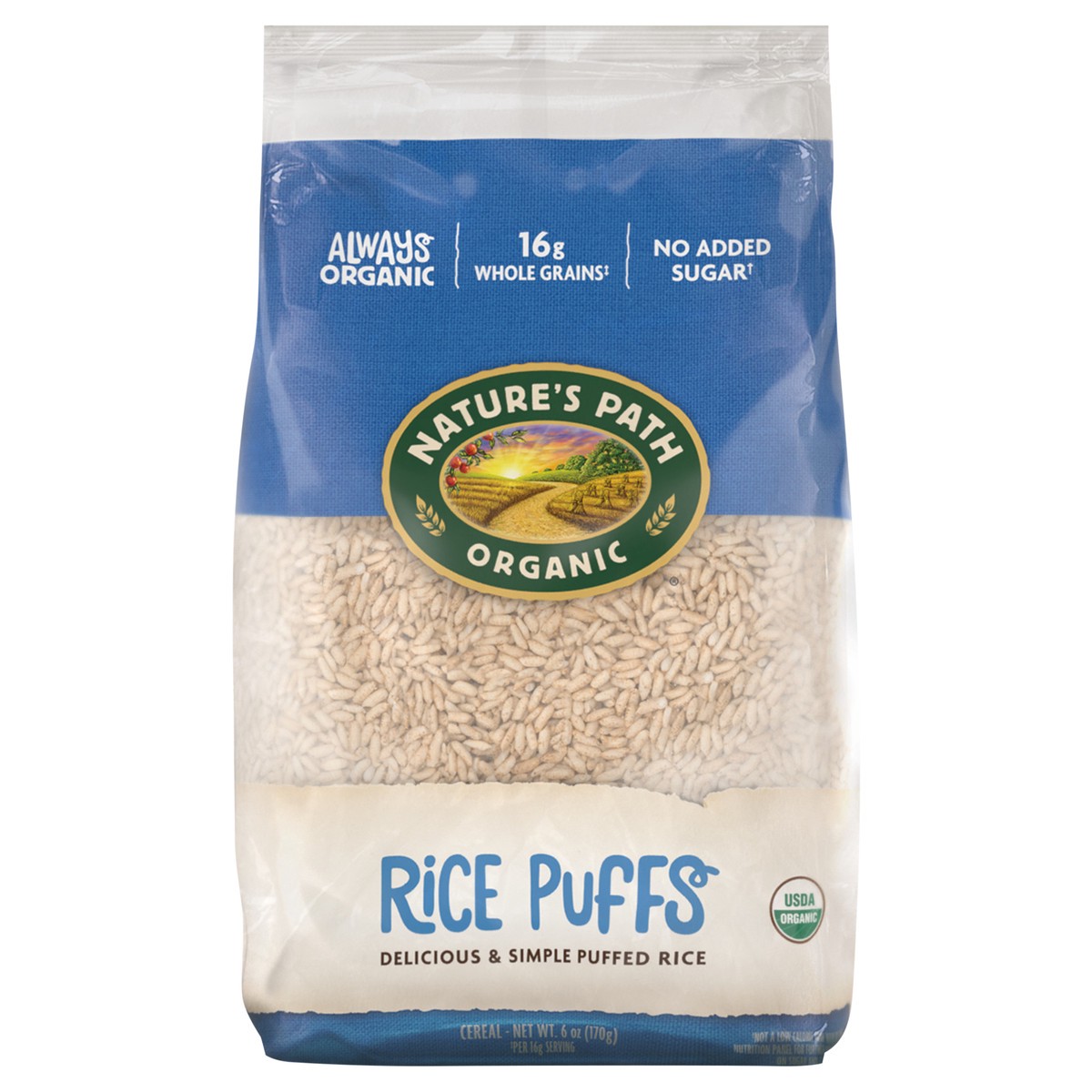 slide 1 of 1, Nature's Path Organic Puffed Rice Cold Cereal 6oz EcoPac Bag, 6 oz