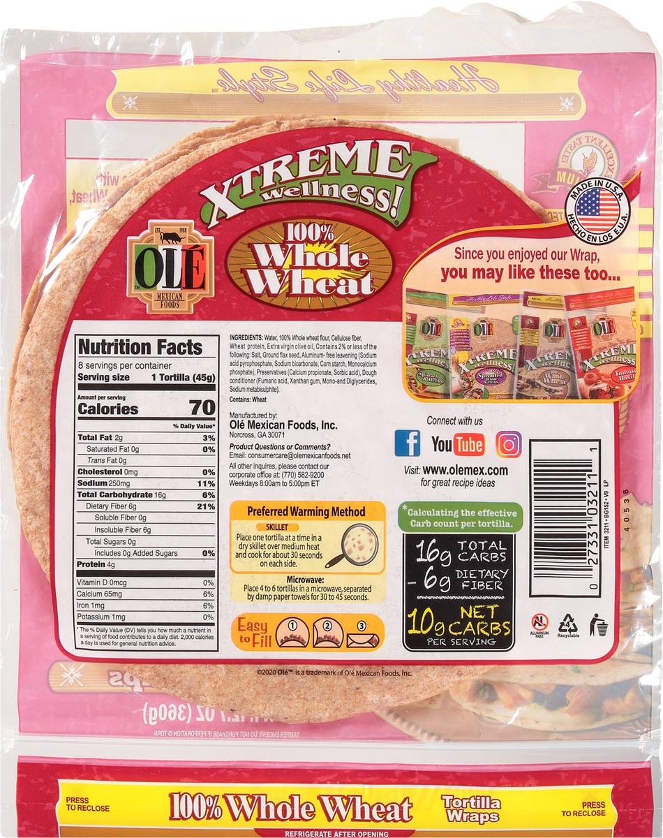 slide 13 of 13, La Banderita Xtreme Wellness 100% Whole Wheat Tortilla Wraps 8 Tortilla Wraps 8 ea, 8 ct