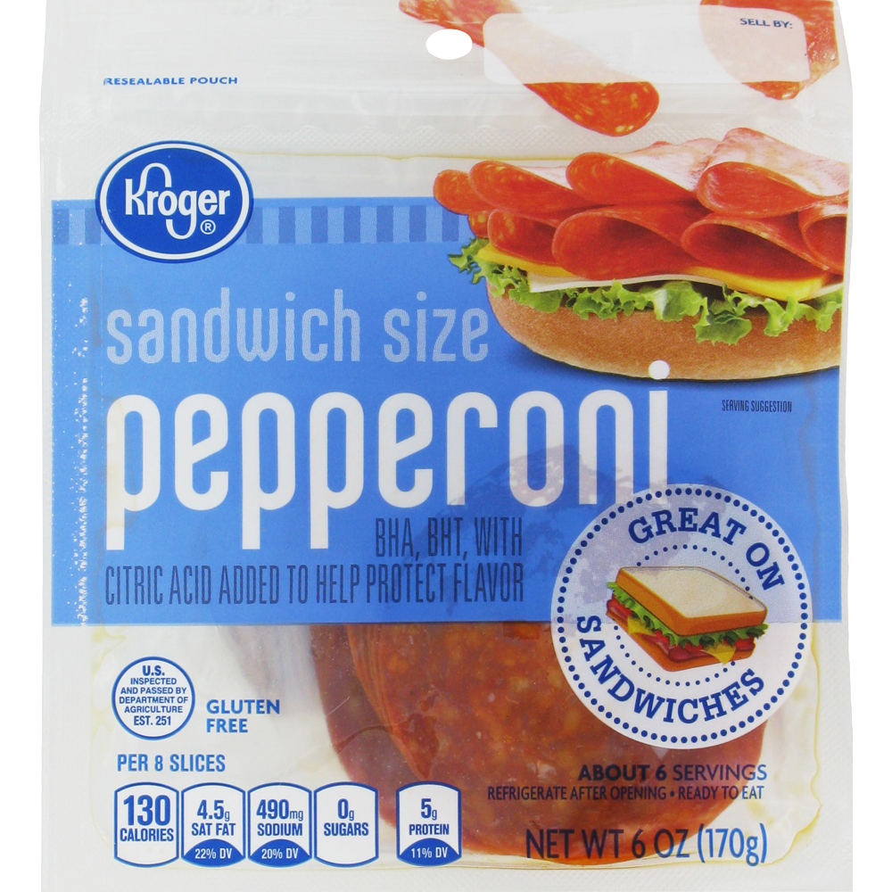 slide 1 of 1, Kroger Sandwich Size Pepperoni, 6 oz