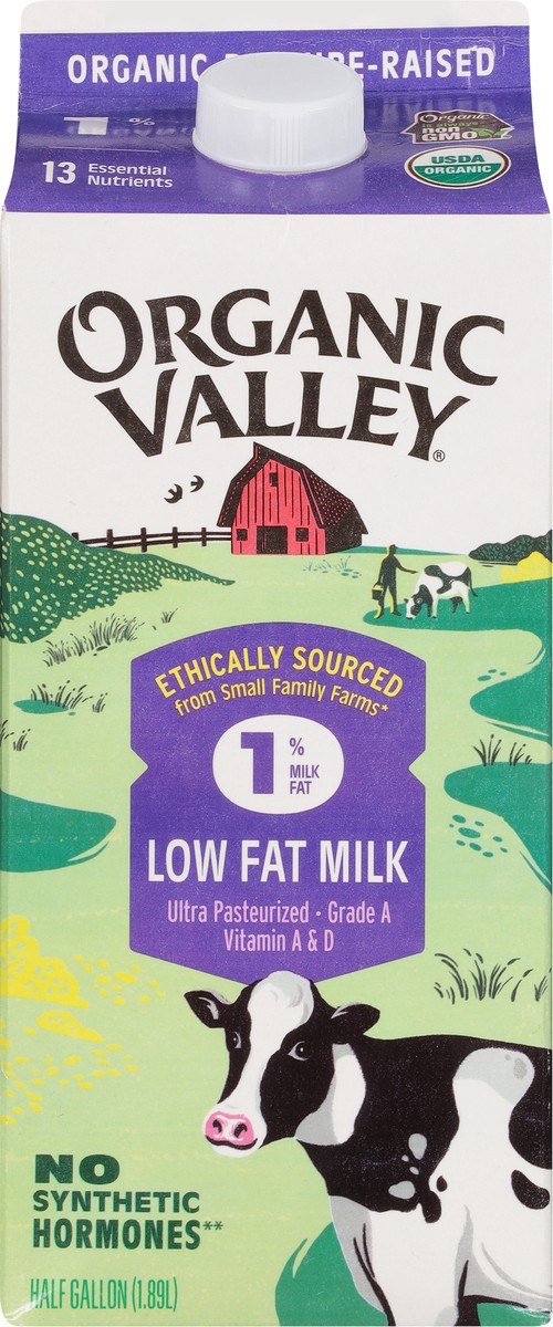 slide 5 of 9, Organic Valley 1% Milk Fat Low Fat Milk 0.5 gal, 1/2 gal