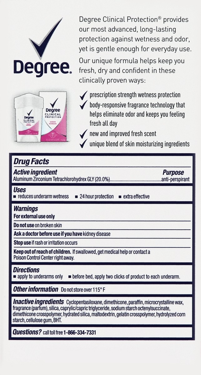 slide 5 of 5, Degree Clinical Protection Sheer Powder Antiperspirant & Deodorant, 1.7 oz