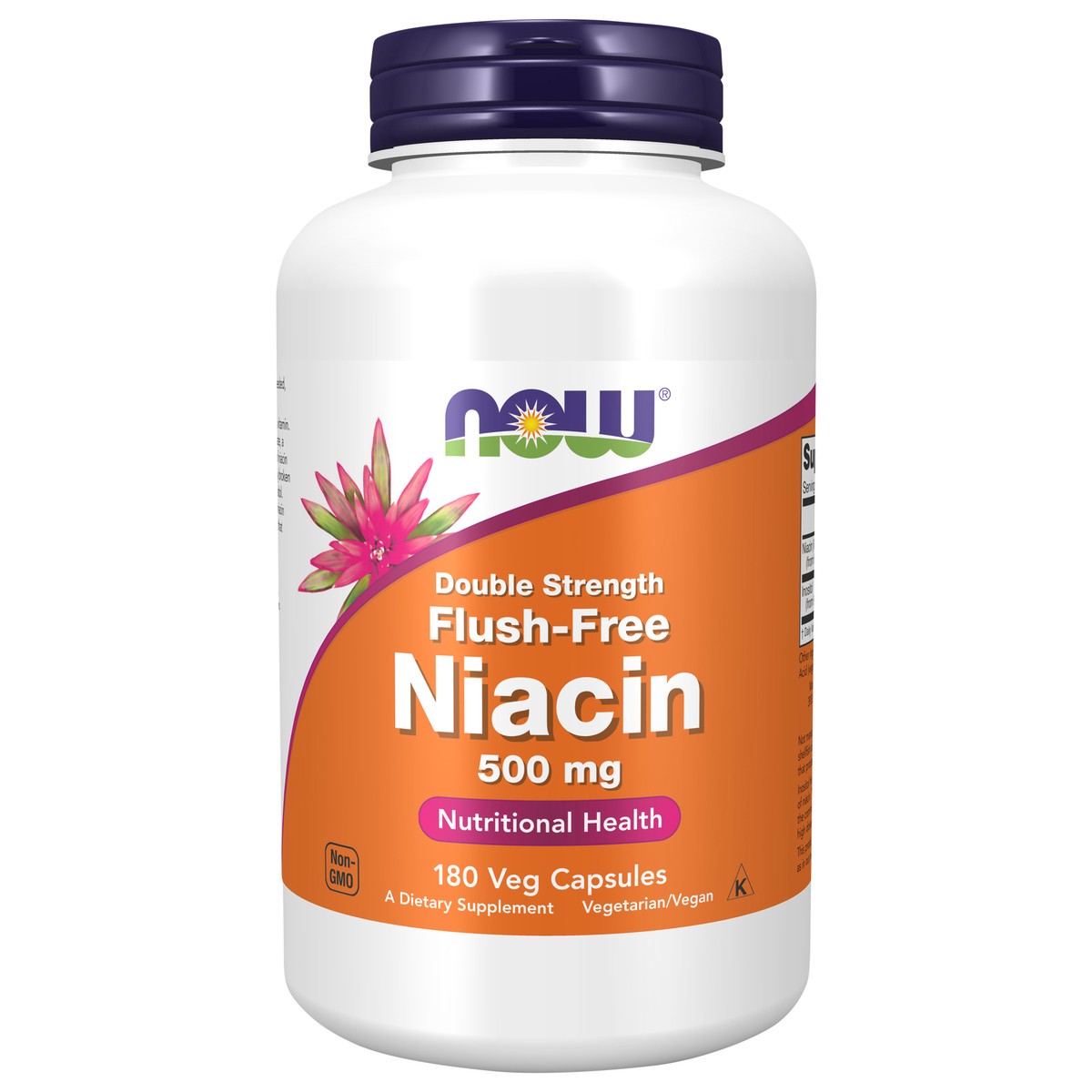 slide 1 of 4, NOW Niacin 500 mg, Double Strength Flush-Free - 180 Veg Capsules, 180 ct