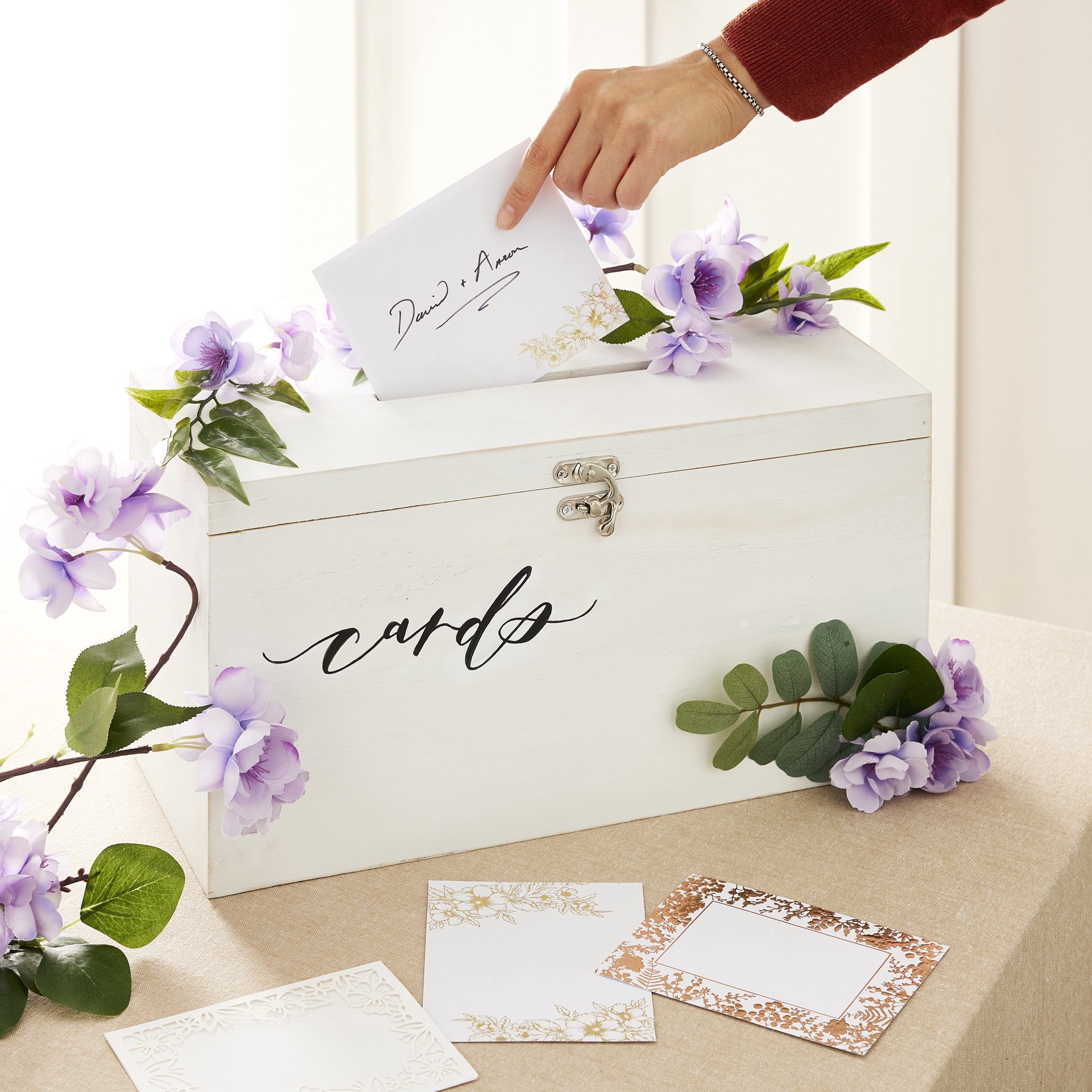 slide 4 of 5, Whitewashed Card Box By Celebrate It, 15.95 in x 8.5 in x 6.89 in
