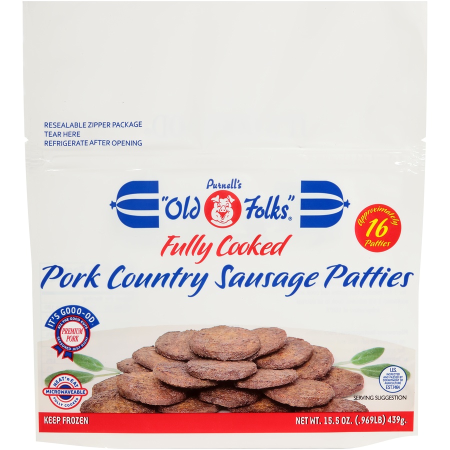 slide 1 of 8, Purnell's "Old Folks" Pork Country Sausage Patties, 15.5 oz