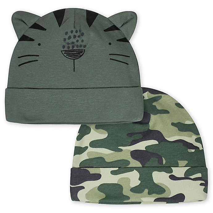 slide 1 of 1, Gerber Newborn Camo Tiger Hats - Green, 2 ct