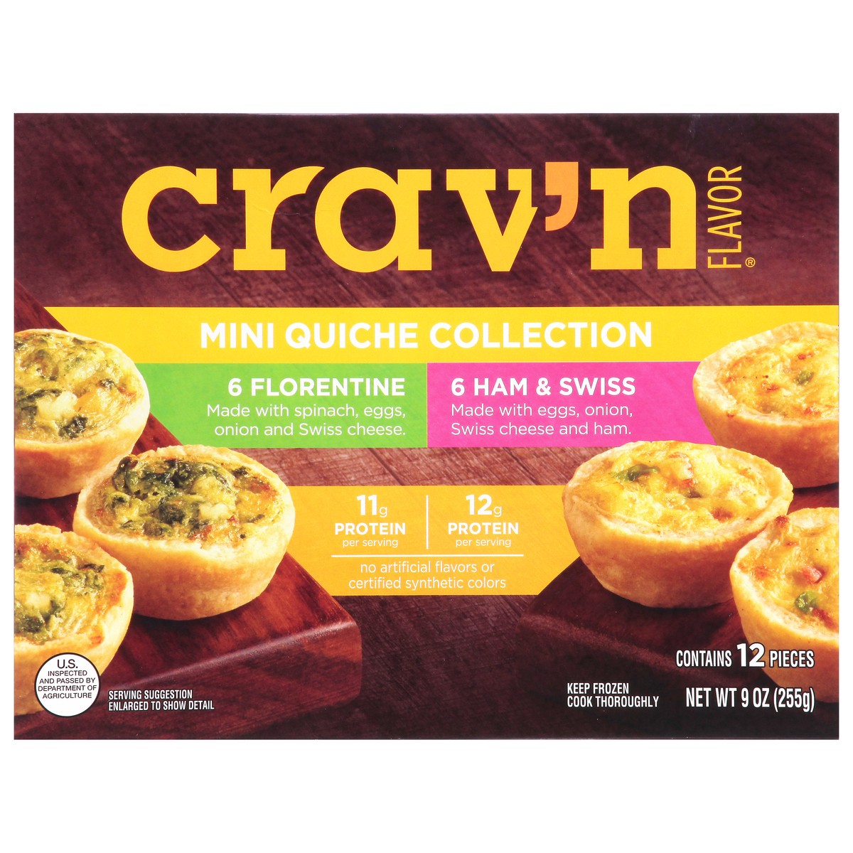 slide 9 of 16, Crav'n Flavor Ham and Swiss/Florentine Mini Quiche Collection 12 Each, 