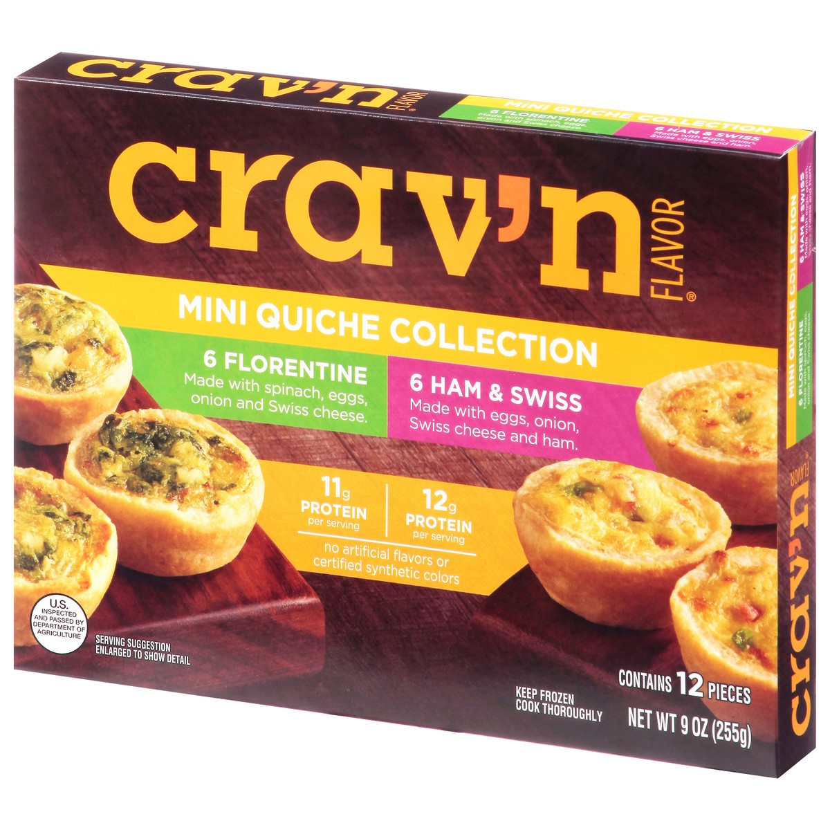 slide 15 of 16, Crav'n Flavor Ham and Swiss/Florentine Mini Quiche Collection 12 Each, 