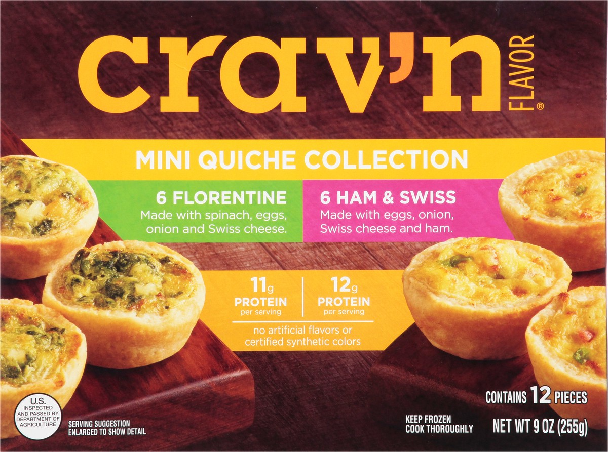 slide 4 of 16, Crav'n Flavor Ham and Swiss/Florentine Mini Quiche Collection 12 Each, 