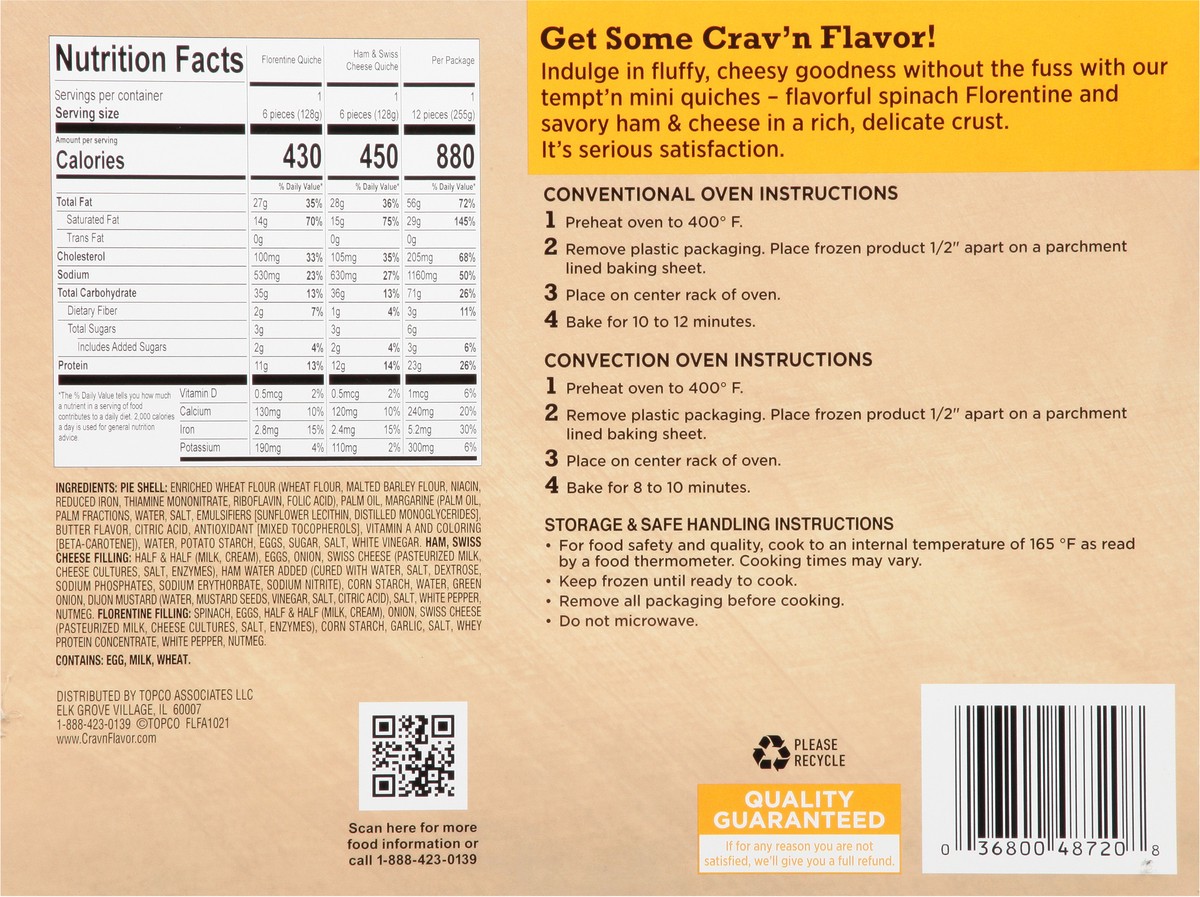 slide 3 of 16, Crav'n Flavor Ham and Swiss/Florentine Mini Quiche Collection 12 Each, 