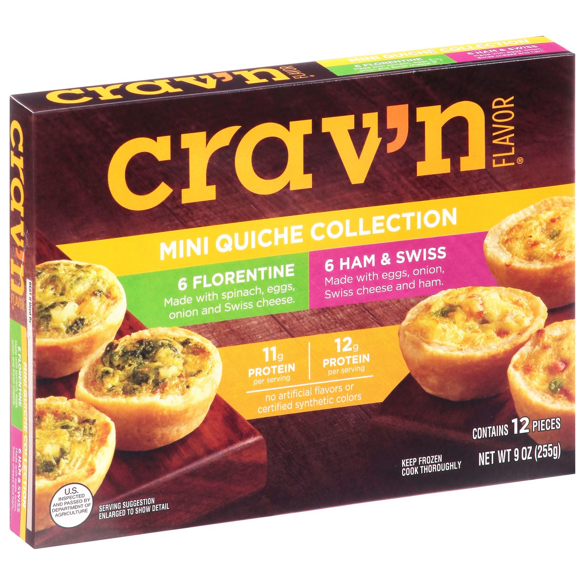slide 6 of 16, Crav'n Flavor Ham and Swiss/Florentine Mini Quiche Collection 12 Each, 