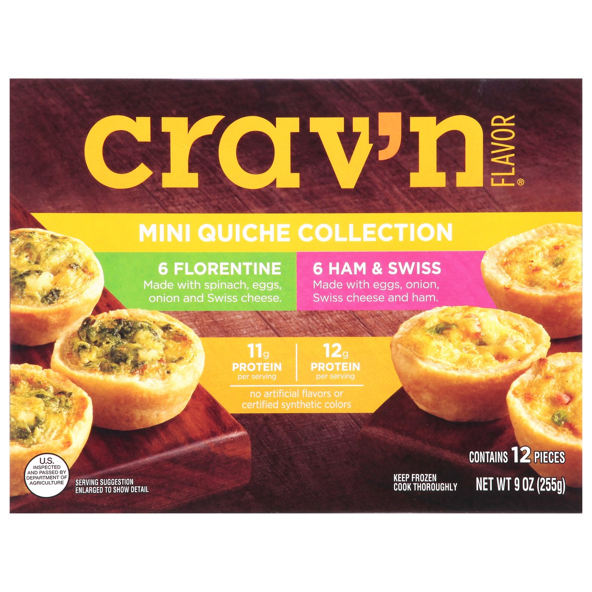 slide 8 of 16, Crav'n Flavor Ham and Swiss/Florentine Mini Quiche Collection 12 Each, 
