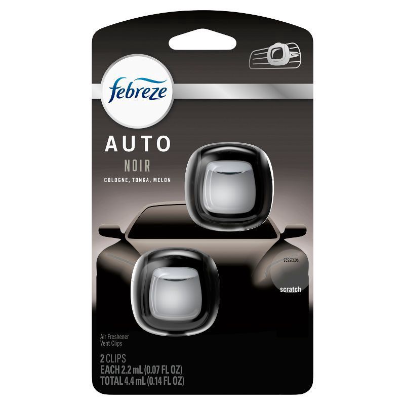 slide 9 of 9, Febreze Auto Vent Clips Noir Air Freshener 2 - 0.07 fl oz Each, 2 ct